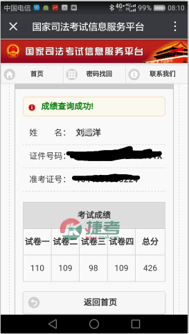 捷考司考学员在职非法本一次性426分过司考